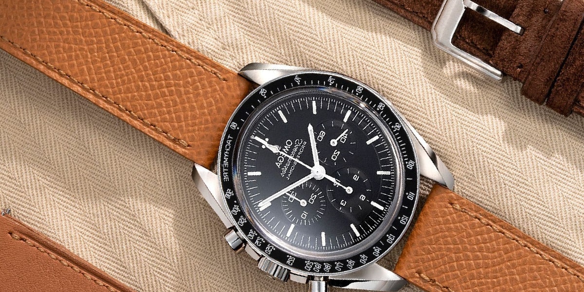 Leather watch strap on watch