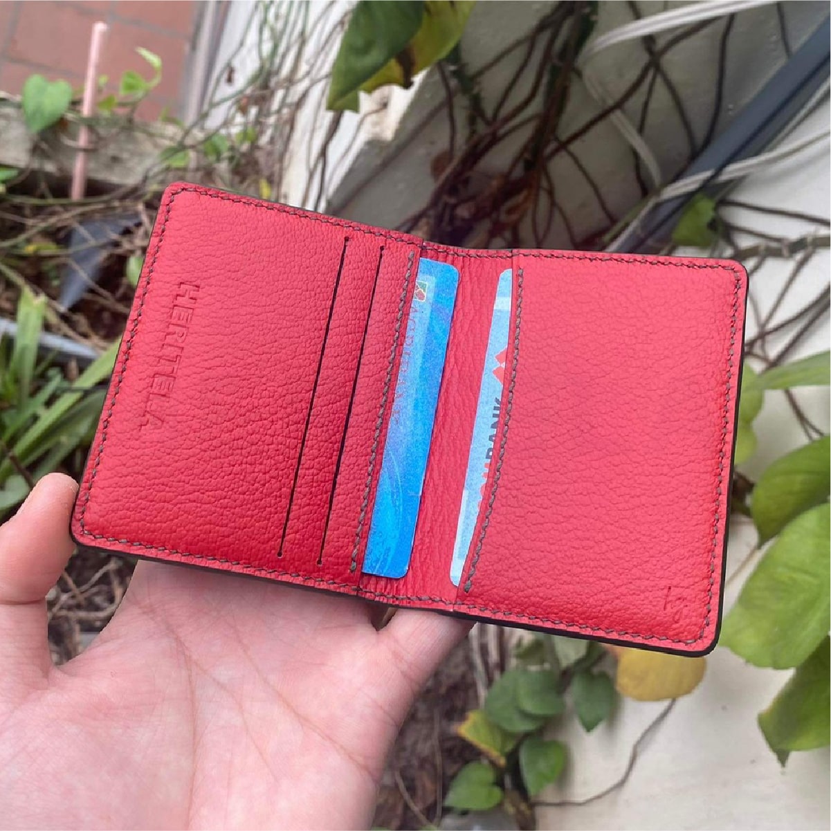 Ví card Lenka da Epsom - Xanh Lá Đậm & Đỏ