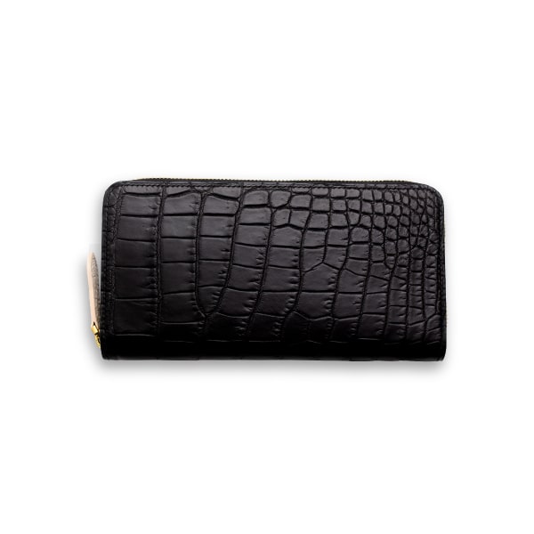 Crocodile leather long wallet black